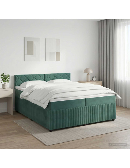 Letto box spring con materasso Verde Scuro 200 x 200 cm Velluto