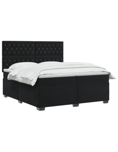 Letto box spring con materasso Nero 200 x 200 cm Velluto