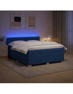 Letto con Box Spring, Materasso e LED Blu 180 x 200 cm Tessuto