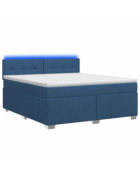 Letto con Box Spring, Materasso e LED Blu 180 x 200 cm Tessuto