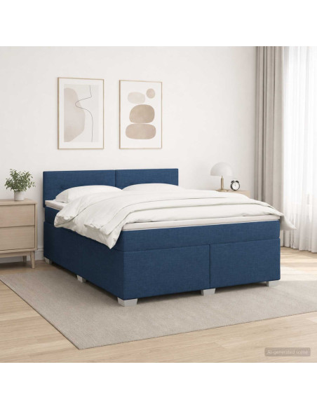 Letto con Box Spring, Materasso e LED Blu 180 x 200 cm Tessuto