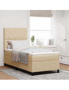 Letto a molle con strisce LED Crema 90 x 190 cm Tessuto