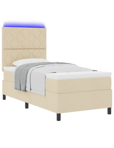 Letto a molle con strisce LED Crema 90 x 190 cm Tessuto