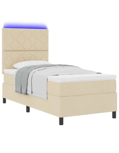 Letto a molle con strisce LED Crema 90 x 190 cm Tessuto