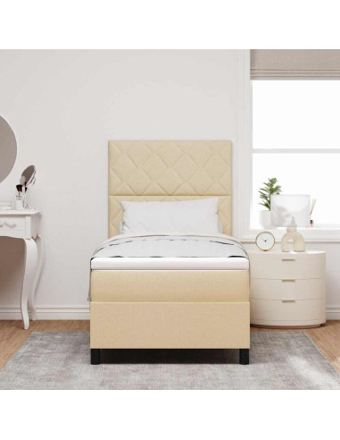 Letto a molle con strisce LED Crema 90 x 190 cm Tessuto