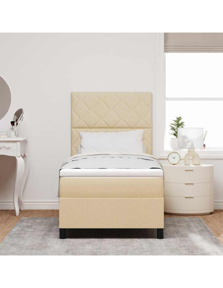 Letto a molle con strisce LED Crema 90 x 190 cm Tessuto