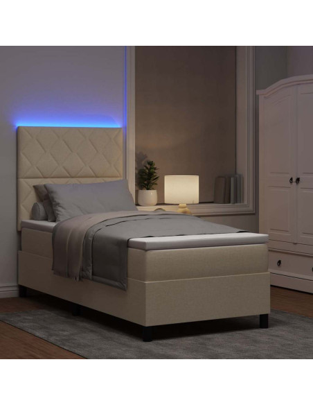 Letto a molle con strisce LED Crema 90 x 190 cm Tessuto
