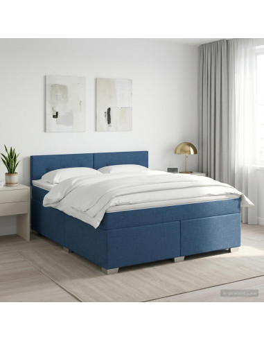 Letto box spring con materasso Blu 180 x 200 cm Tessuto
