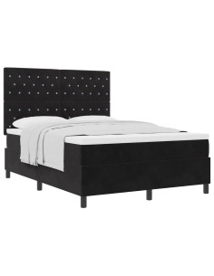 Letto a molle con materasso Nero 140 x 190 cm Velluto 2