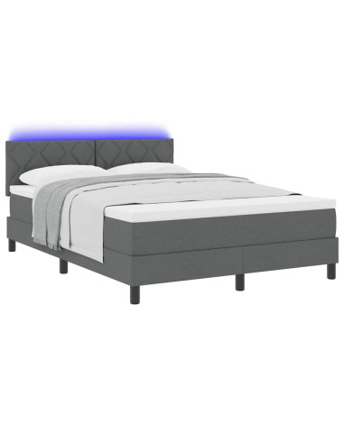 Letto a molle con strisce LED Grigio scuro 140 x 190 cm Tessuto