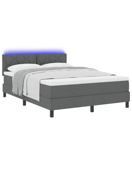Letto a molle con strisce LED Grigio scuro 140 x 190 cm Tessuto
