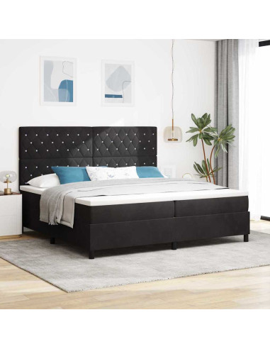 Letto a Sorgente LED con materasso Nero 200 x 200 cm Velluto