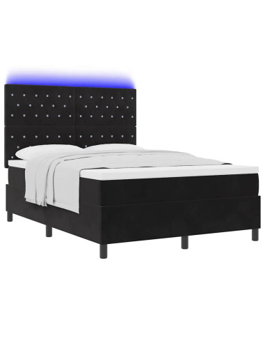 Letto a Sorgente LED con materasso Nero 140 x 190 cm Velluto