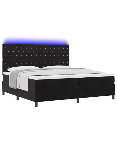 Letto a Sorgente LED con materasso Nero 200 x 200 cm Velluto