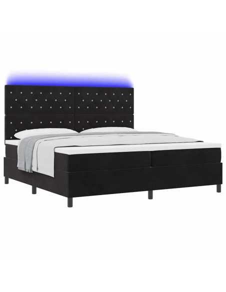 Letto a Sorgente LED con materasso Nero 200 x 200 cm Velluto