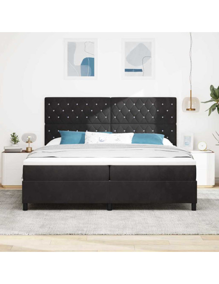 Letto a Sorgente LED con materasso Nero 200 x 200 cm Velluto