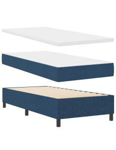 Letto a molle con strisce LED Blu 90 x 190 cm Tessuto