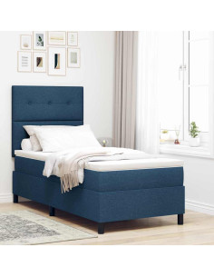 Letto a molle con strisce LED Blu 90 x 200 cm Tessuto