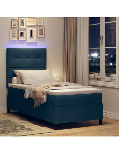 Letto a molle con strisce LED Blu 90 x 190 cm Tessuto