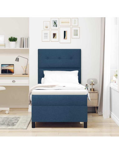 Letto a molle con strisce LED Blu 90 x 200 cm Tessuto