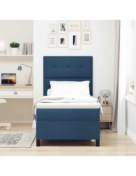 Letto a molle con strisce LED Blu 90 x 200 cm Tessuto