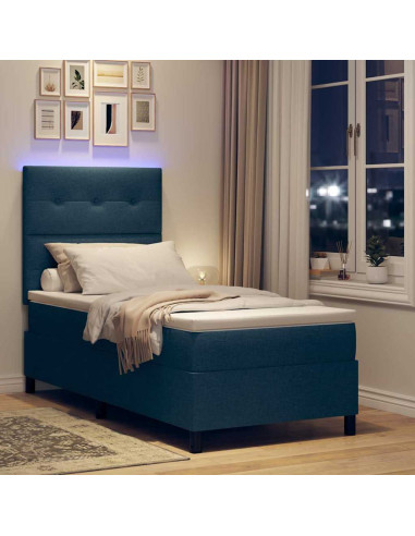 Letto a molle con strisce LED Blu 90 x 200 cm Tessuto