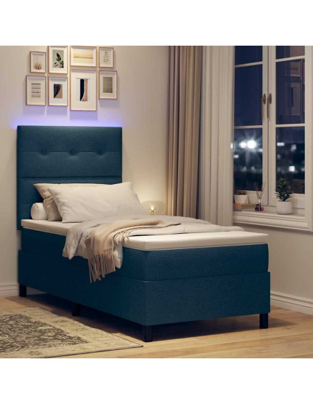 Letto a molle con strisce LED Blu 90 x 200 cm Tessuto