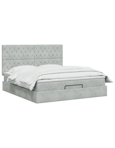 Letto ottomano con materasso Grigio Chiaro 140 x 200 cm Velluto