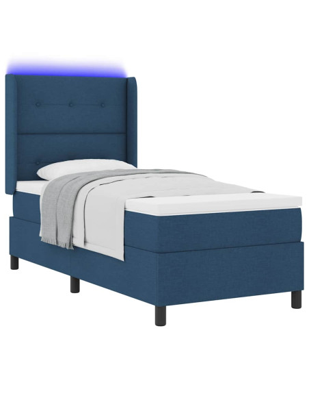 Letto a Sorgente LED con testiera Blu 90 x 190 cm Tessuto