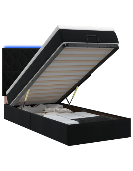 Letto Ottomano con Materasso e LED Nero 100 x 200 cm Velluto