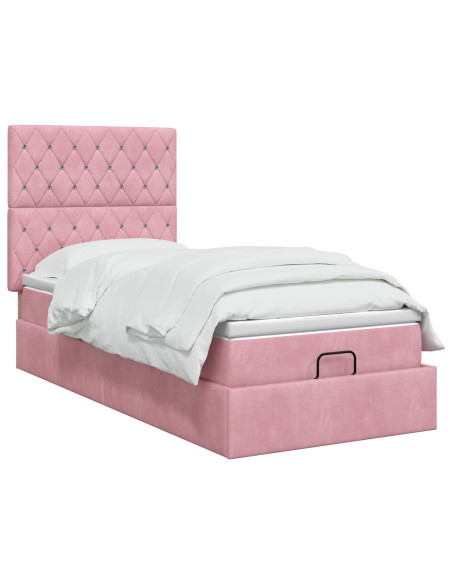 Letto Ottomano con Materasso e LED Rosa 90 x 190 cm Velluto