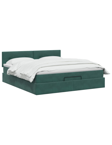 Letto Ottomano con Materasso e LED Verde Scuro 160 x 200 cm