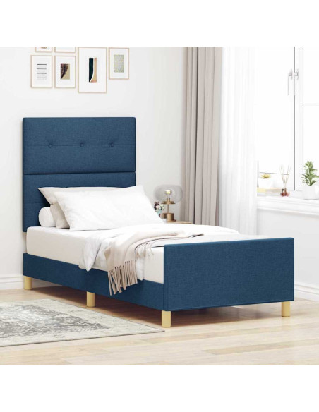 Struttura del letto con testiera Blu 90 x 200 cm Tessuto