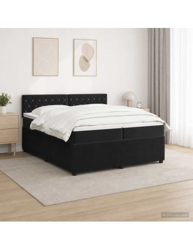 Letto box spring con materasso Nero 200 x 200 cm Velluto