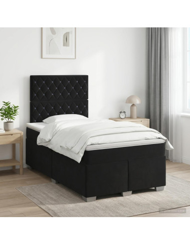 Letto box spring con materasso Nero 120 x 200 cm Velluto