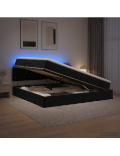 Letto con contenitore LED e materasso Nero 200 x 200 cm Velluto