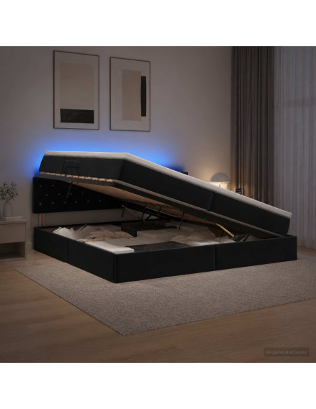 Letto con contenitore LED e materasso Nero 200 x 200 cm Velluto