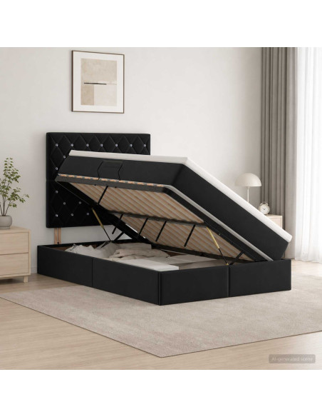 Letto con contenitore LED e materasso Nero 120 x 200 cm Velluto