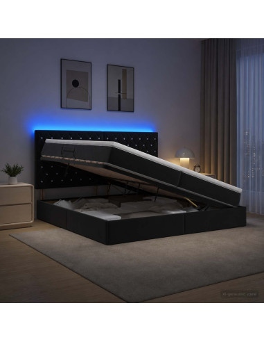 Letto con contenitore LED e materasso Nero 200 x 200 cm Velluto