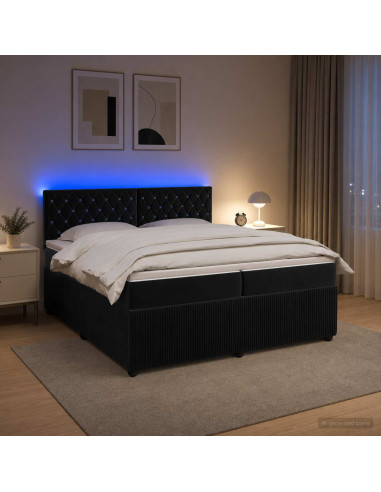 Letto box spring con materasso Nero 200 x 200 cm Velluto