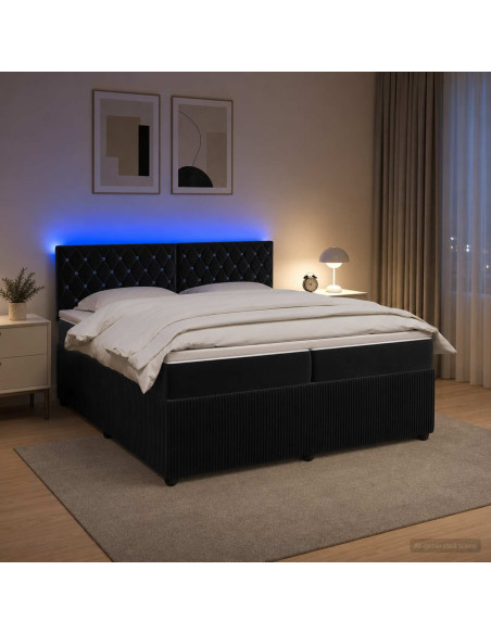 Letto box spring con materasso Nero 200 x 200 cm Velluto