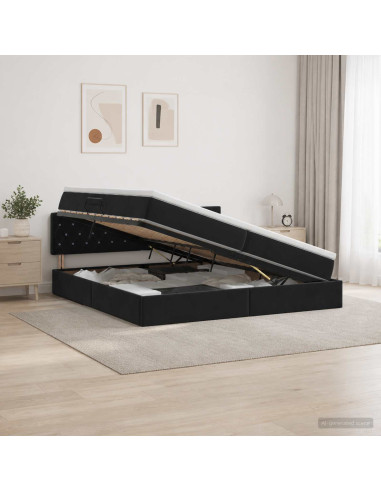 Letto con contenitore LED e materasso Nero 200 x 200 cm Velluto
