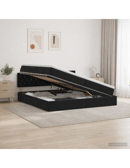 Letto con contenitore LED e materasso Nero 200 x 200 cm Velluto