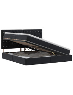 Letto con contenitore e materasso Nero 200 x 200 cm Velluto 2