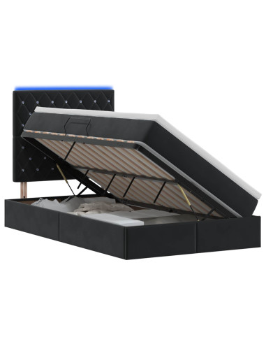 Letto con contenitore LED e materasso Nero 120 x 200 cm Velluto