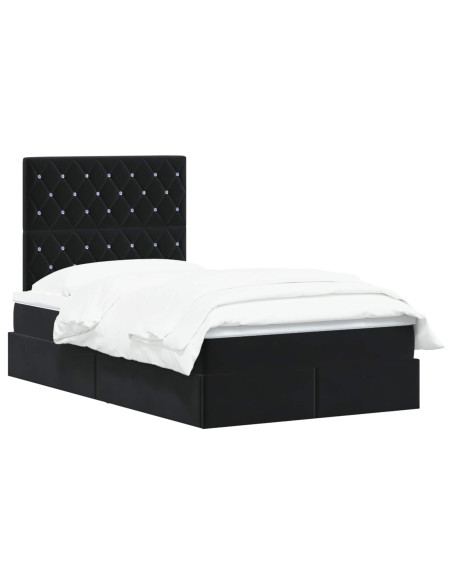 Letto con contenitore LED e materasso Nero 120 x 200 cm Velluto