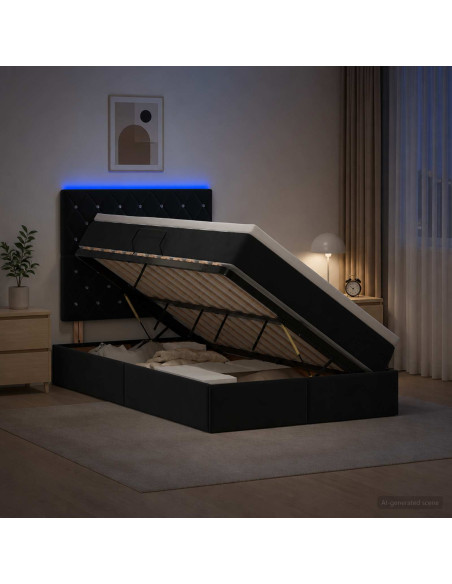 Letto con contenitore LED e materasso Nero 120 x 200 cm Velluto