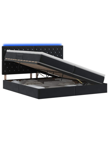 Letto con contenitore LED e materasso Nero 200 x 200 cm Velluto