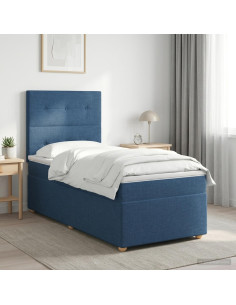 Letto box spring con materasso Blu 90 x 190 cm Tessuto