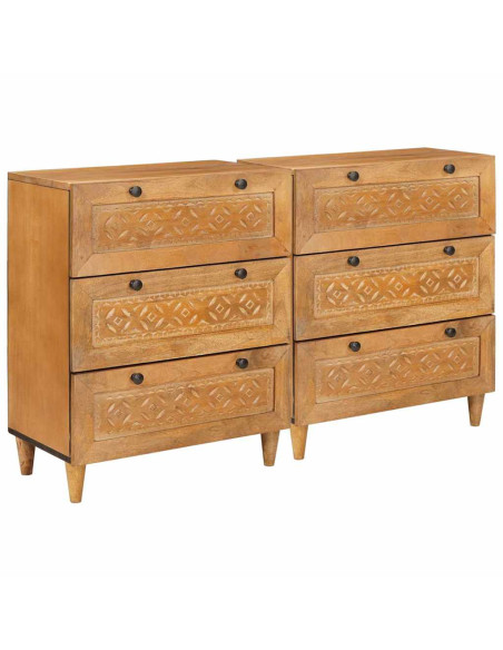 Credenza 2 pz 120 x 33,5 x 75 cm legno massello di mango